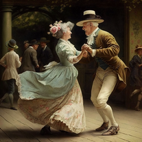 Midjourney Bot: a minuet, social dance, like an old French painting