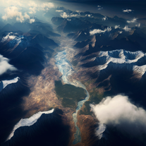Midjourney Bot: north of the mountains. aerial view
